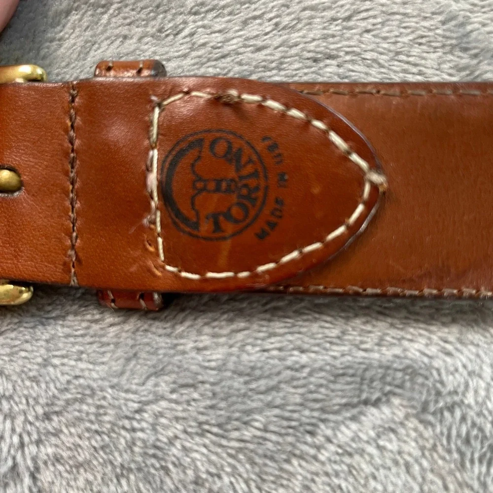 Vtg Aniline Kipskin Leather Woven Inlay Belt Solid Brass Buckle USA Mens 42